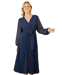 Yumi Women's Long Sleeved Pleated Midi Wrap Dress