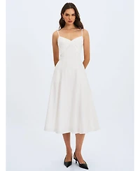 Miss Circle Women's Corinne White Poplin Flared Maxi Dress with Removable Bow