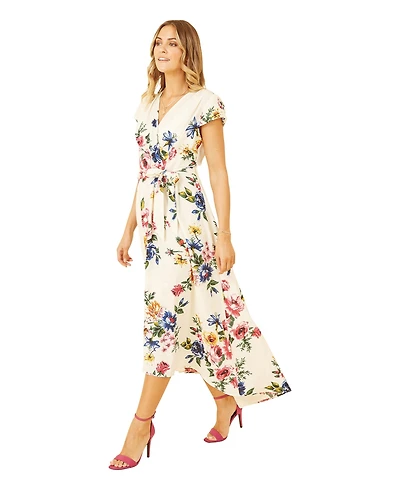 Yumi Women's Floral Print Dip Hem Wrap Dress
