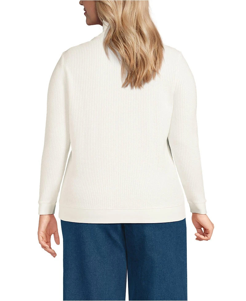 Lands' End Plus Long Sleeve Waffle Quarter Zip Pullover