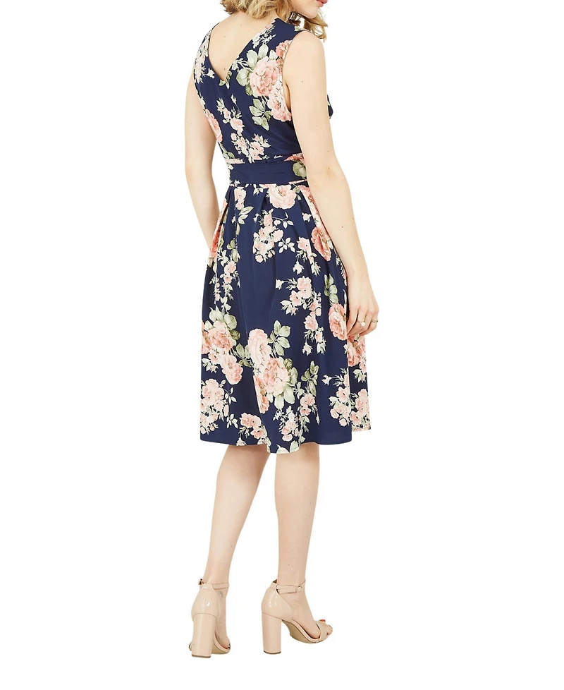 Yumi Women's Floral Rose Wrap Over Sleeveless Dress