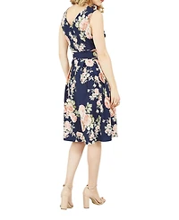 Yumi Women's Floral Rose Wrap Over Sleeveless Dress