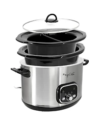 MegaChef 5.6Liter + 2.5 Liter Split Stainless Steel Electric Slow Cooker in SIlver