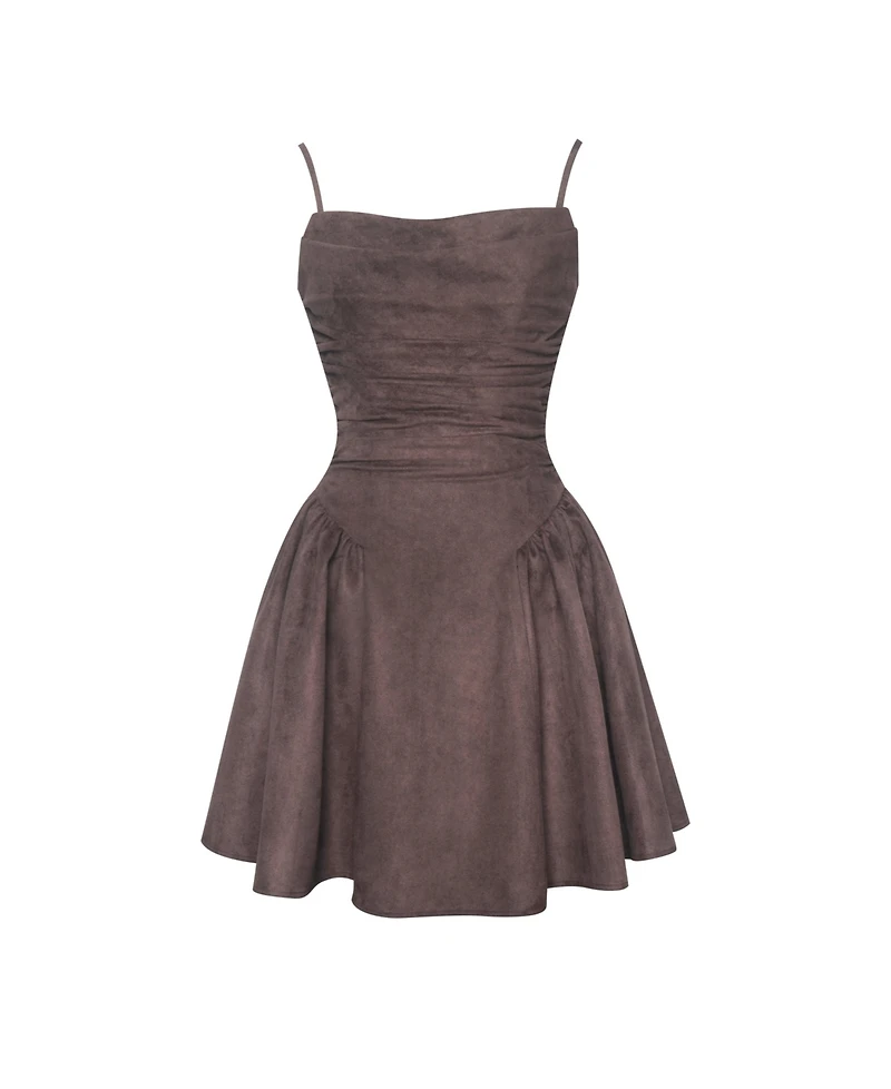 Miss Circle Women Raisa Mahogany Suede Ruched Mini Dress