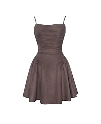 Miss Circle Women Raisa Mahogany Suede Ruched Mini Dress