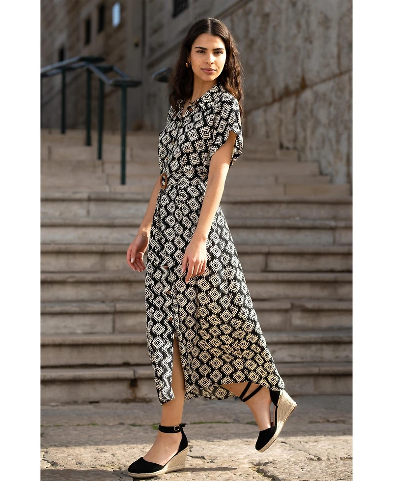 Yumi Women's Midi Shirt Dress With Matching Belt
