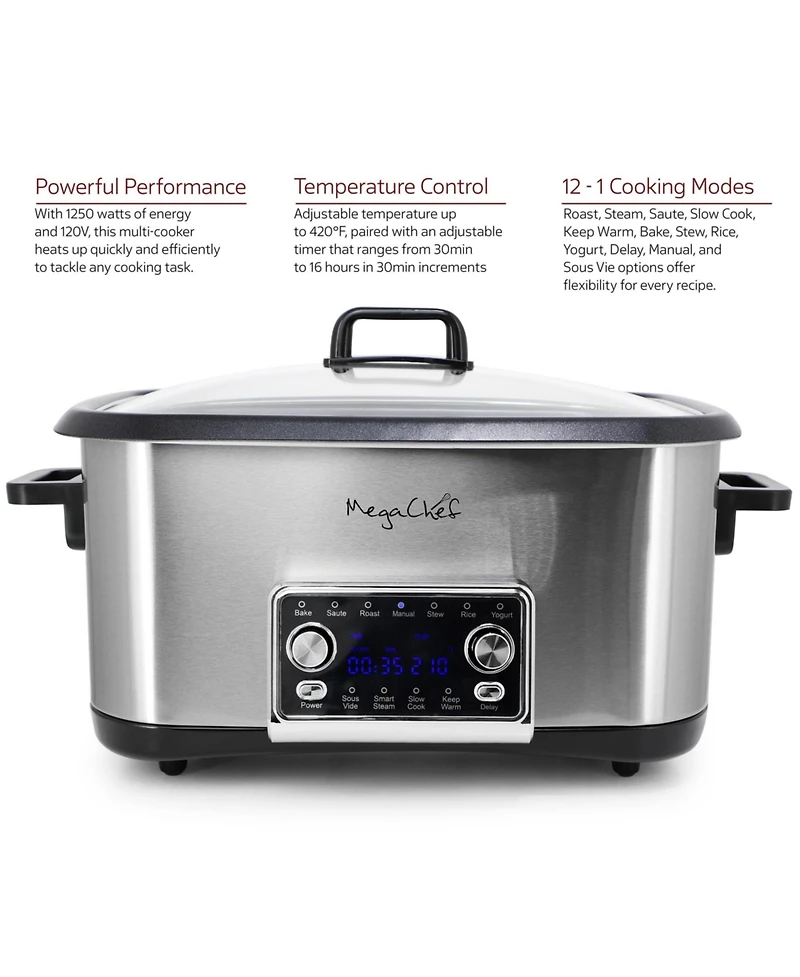 MegaChef 8 Quart 12-in-1 Deluxe Multi Cooker with Sous Vide and Multi-Functions