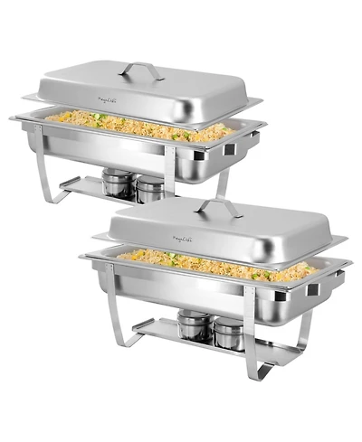 MegaChef 9.5 Quart Stackable Stainless Steel Professional Chafing Dish/Food Warmer/Buffet Server Serving Trays, Set of 2