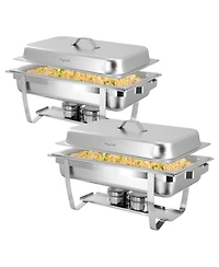 MegaChef 9.5 Quart Stackable Stainless Steel Professional Chafing Dish/Food Warmer/Buffet Server Serving Trays, Set of 2
