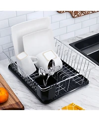 Megachef 16 Inch Chrome Plated and Plastic Counter Top Drying Dish Rack in Black