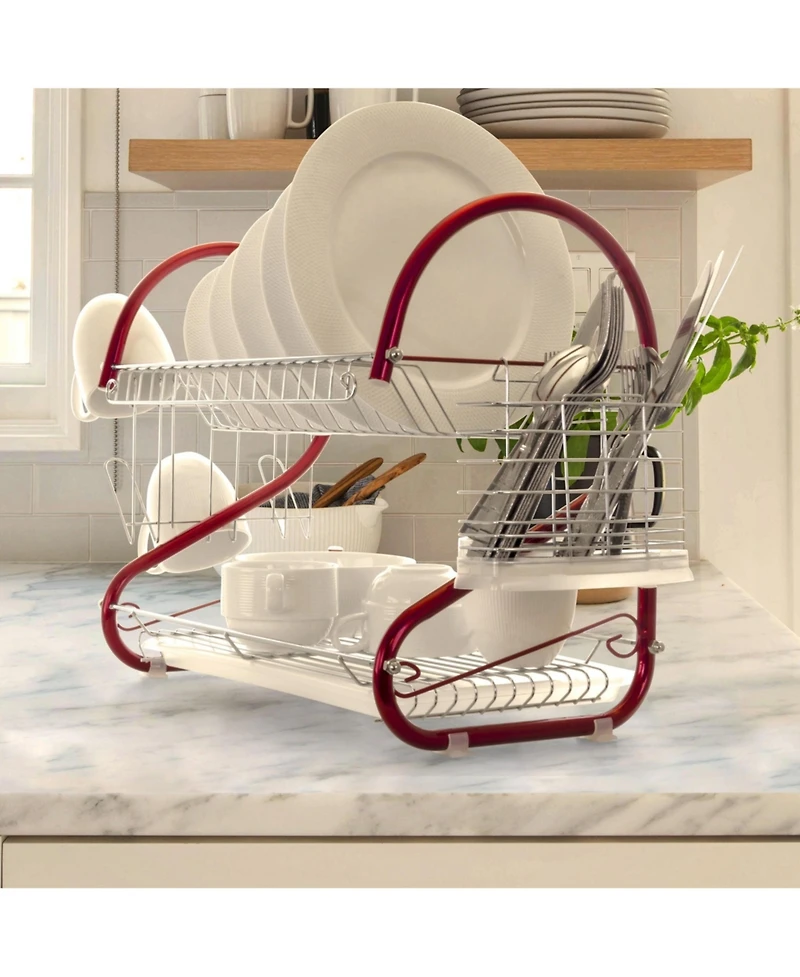 MegaChef 16 Inch Two Shelf Iron Wire Dish Rack in