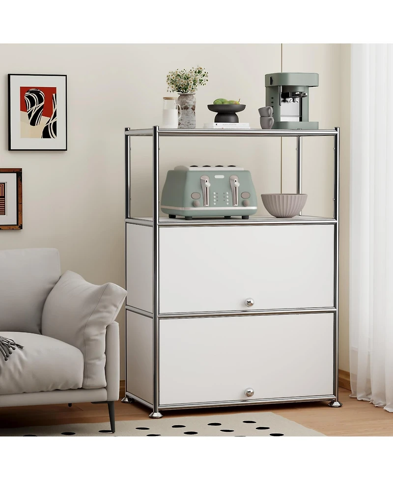 Mega Casa 3-Tier Storage Cabinet Metal Shelving Unit – Multi-Functional Kitchen Organizer, White