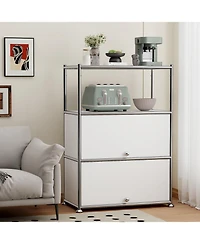 Mega Casa 3-Tier Storage Cabinet Metal Shelving Unit – Multi-Functional Kitchen Organizer, White