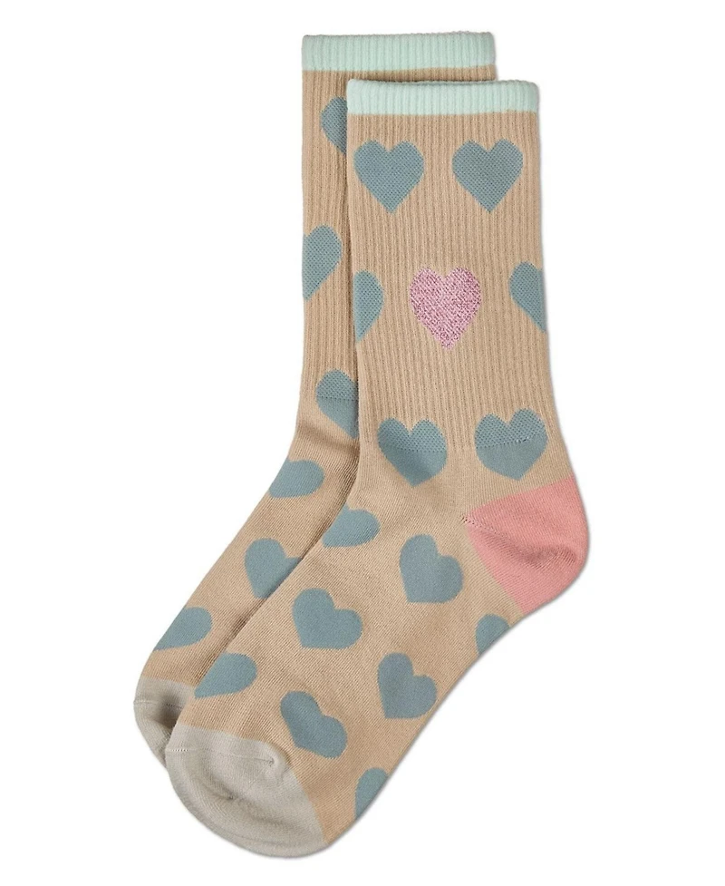 MeMoi Women's Radiate Love Glitter Heart Crew Socks