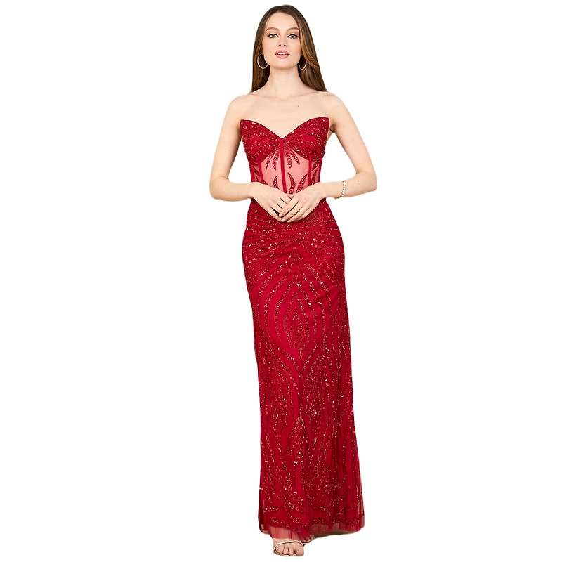 Lara Women's Beaded Corset Prom Dress with Slit