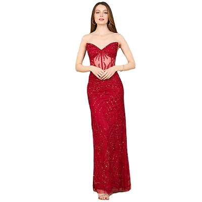 Lara Women's Beaded Corset Prom Dress with Slit