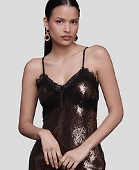 Avec Les Filles Women's Lace Trim Sequin Cami Midi Dress