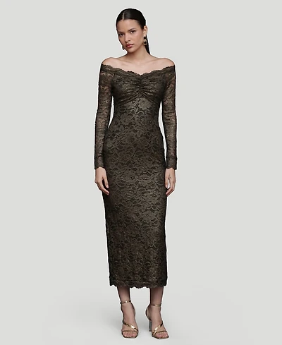 Avec Les Filles Women's Off-The-Shoulder Stretch Midi Dress