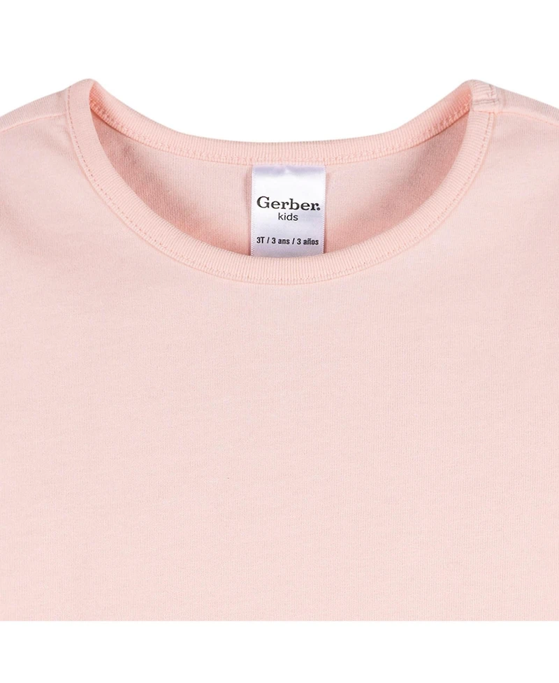 Gerber Toddler Girls 3-Pack Long Sleeve Shirts, Green/Pink/Coral, 4T