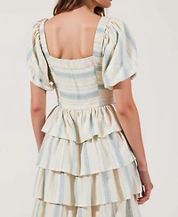 Modenaire Women's Puff-Sleeve Smocked Bodice Tiered Maxi Dress