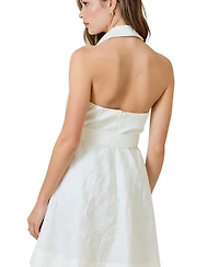 Modenaire Women's Halter Belted Tailored Mini Dress