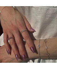 Suzy Levian Sterling Silver Cubic Zirconia Clover and Circle Station Bracelet