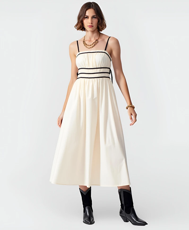 Modenaire Women's Contrast-Trim Spaghetti-Strap Midi Dress