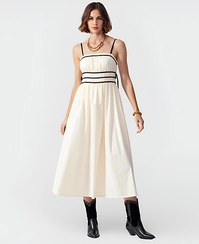 Modenaire Women's Contrast-Trim Spaghetti-Strap Midi Dress