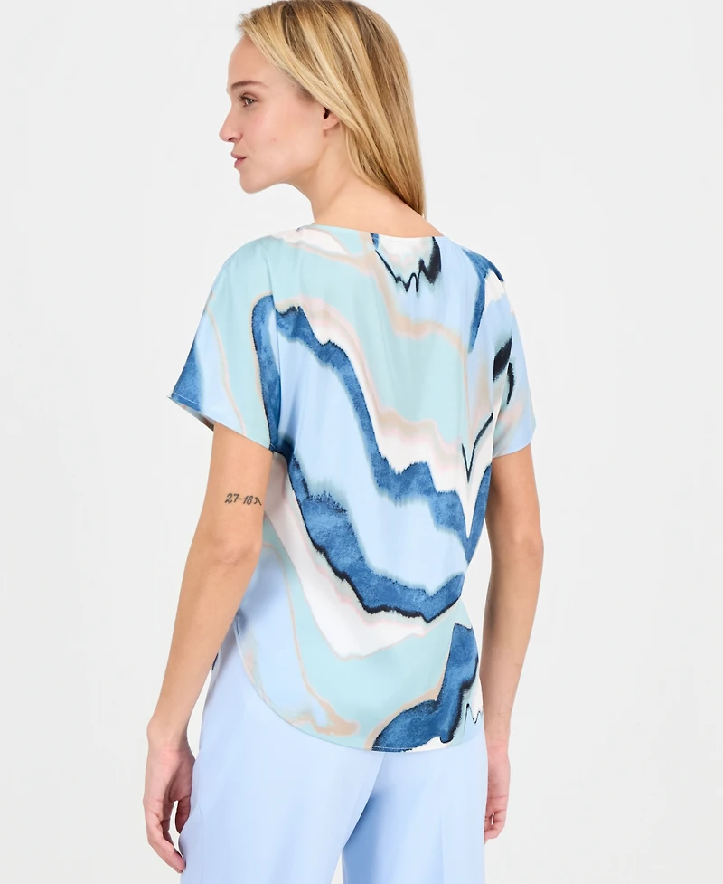 Anne Klein Women's Printed Boat-Neck Short-Sleeve Top