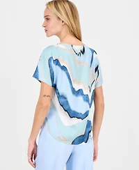 Anne Klein Women's Printed Boat-Neck Short-Sleeve Top