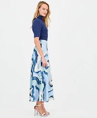Anne Klein Women's Printed Pull-On Flare-Hem Maxi Skirt