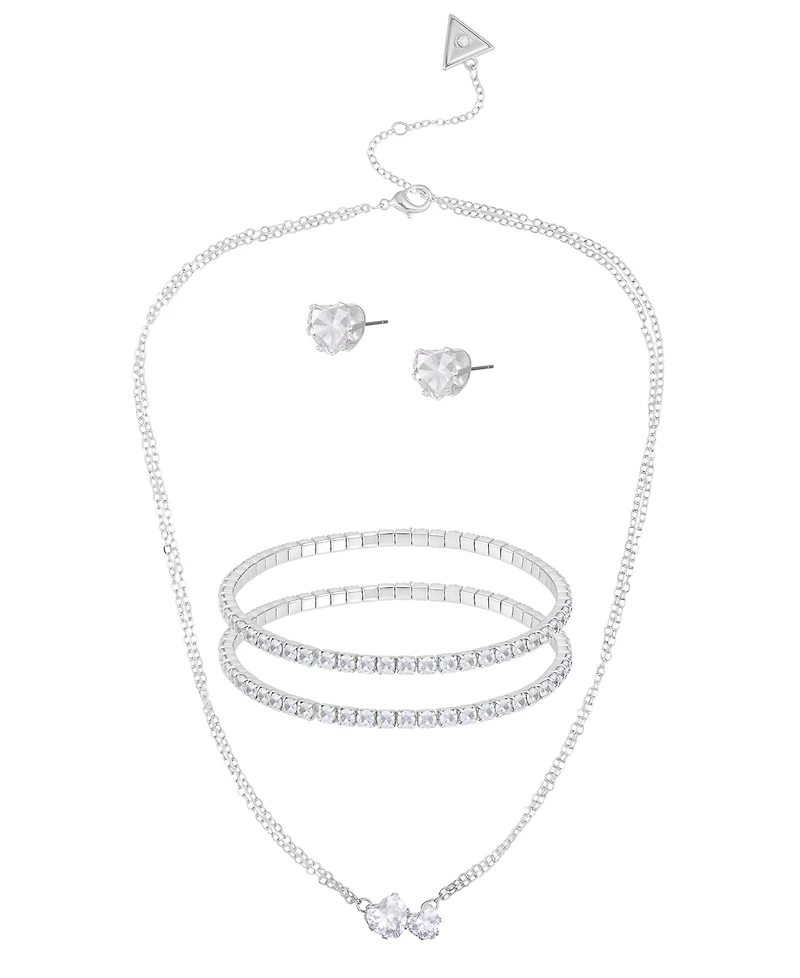 Guess 3-Pc. Cubic Zirconia Gold-Tone Heart Necklace, Stud Earrings, and Bracelet Gift Set