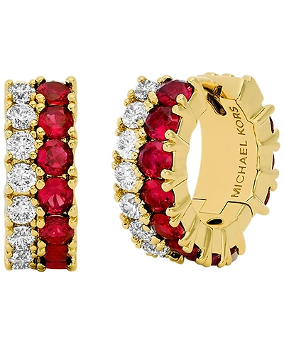 Michael Kors Gold Tone Pave Huggie Earrings