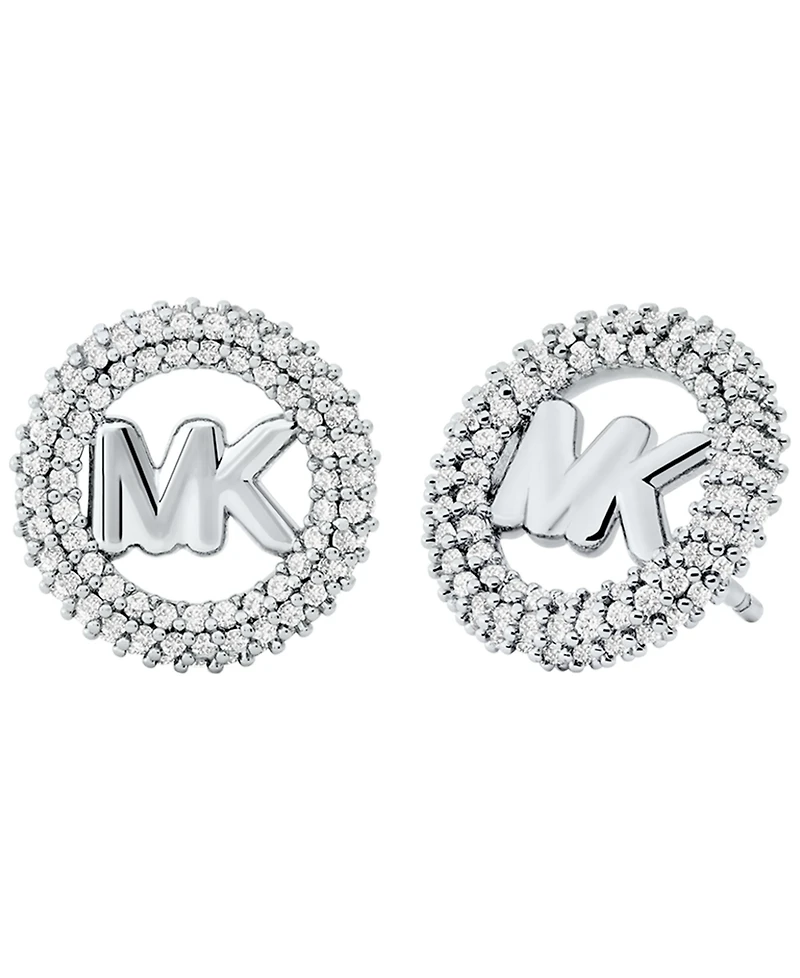 Michael Kors Silver Tone Small Pave Logo Stud Earrings
