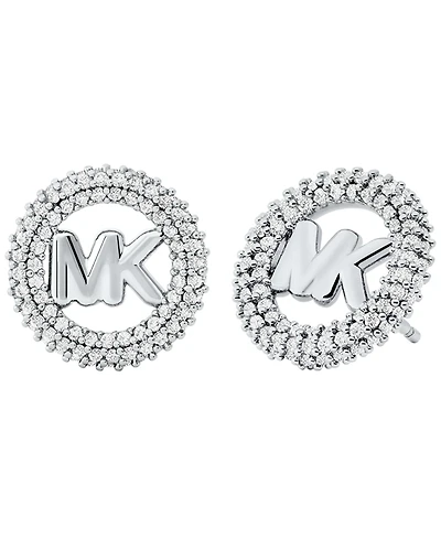 Michael Kors Silver Tone Small Pave Logo Stud Earrings