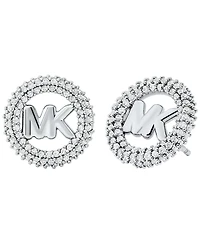 Michael Kors Silver Tone Small Pave Logo Stud Earrings