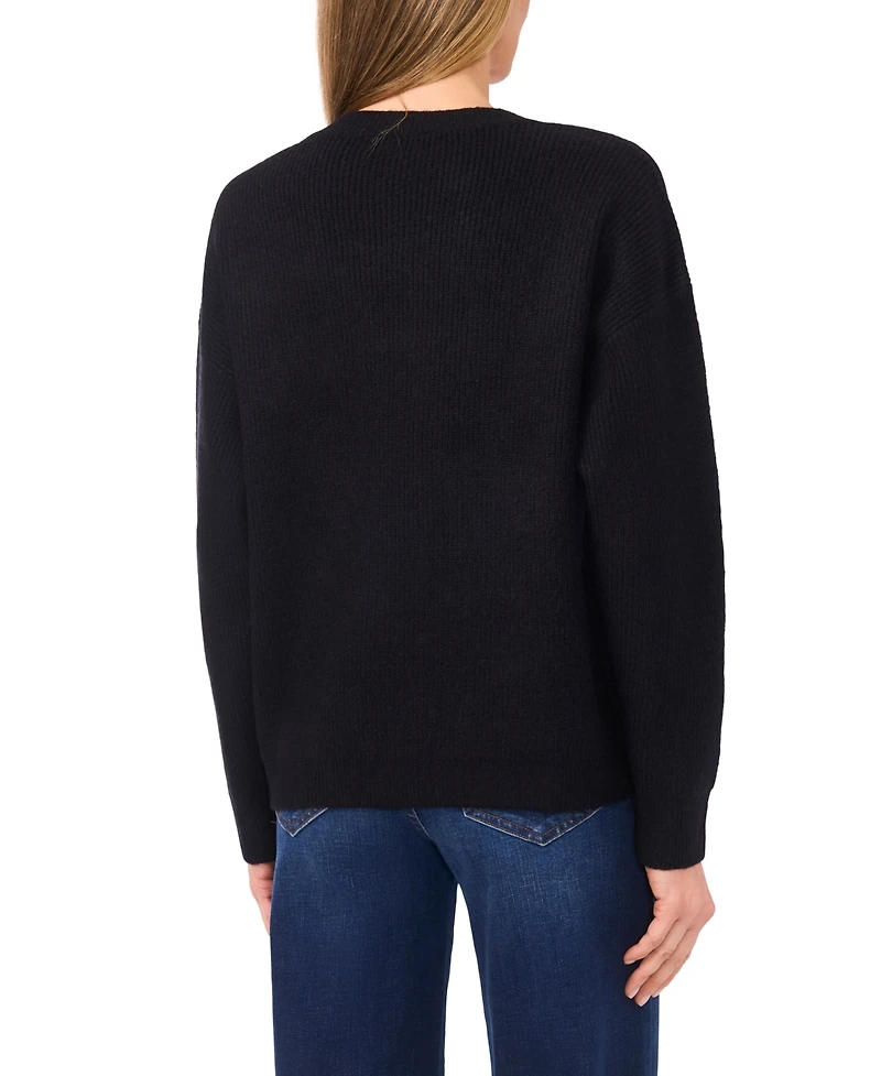 CeCe Women's Sequin Bow Pull On Sweater