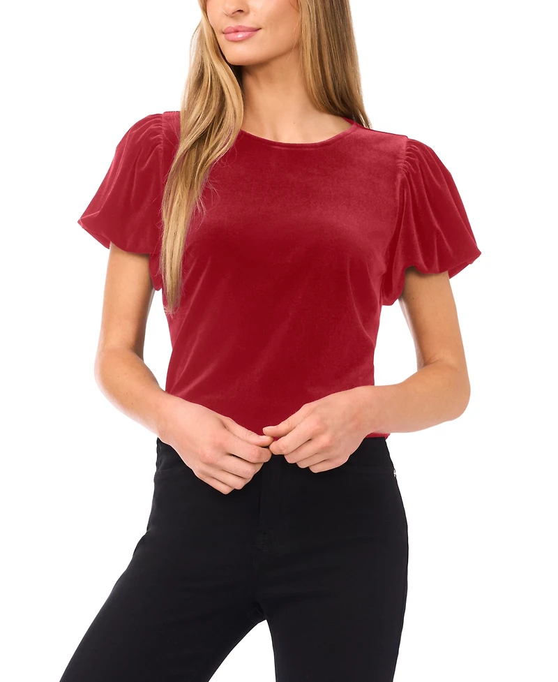 CeCe Women's Crew Neck Puff Sleeve Top