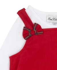 Rare Editions Girls 2T-6X 2-Piece Long Sleeves Top and Plaid Jumper Set