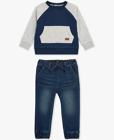 7 For All Mankind Baby Boys 2-Piece Long Sleeve Sweatshirt and Jeans Set