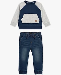 7 For All Mankind Baby Boys 2-Piece Long Sleeve Sweatshirt and Jeans Set