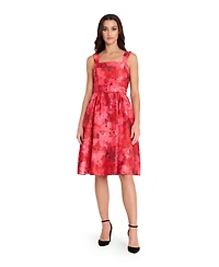 Tahari Asl Women's Square Neck Printed Jacquard Fit and Flare Dress