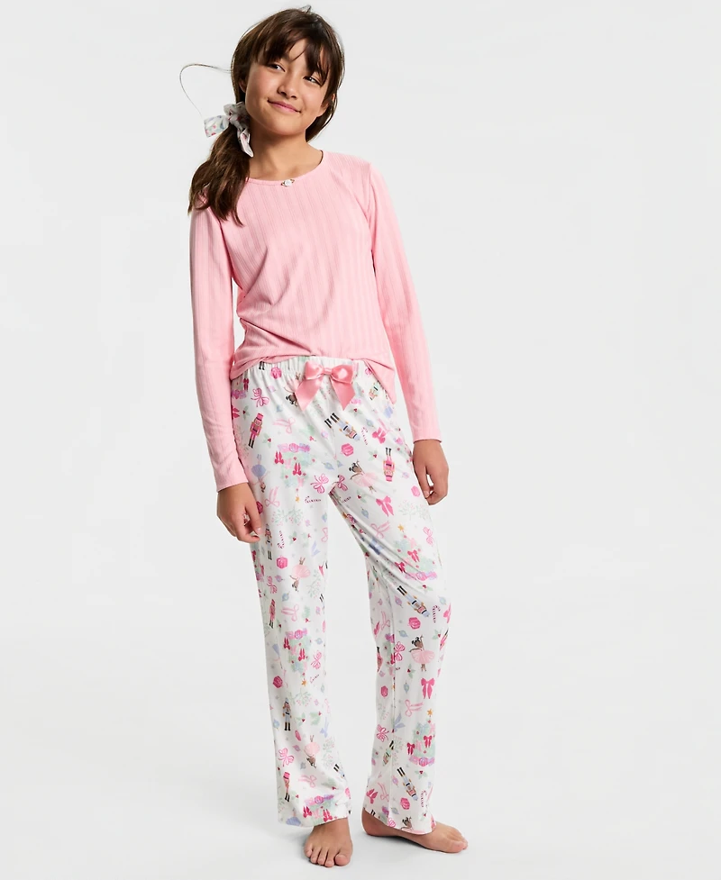 Max & Olivia Little and Big Girls 3-Piece Nutcracker Print Pajama Set