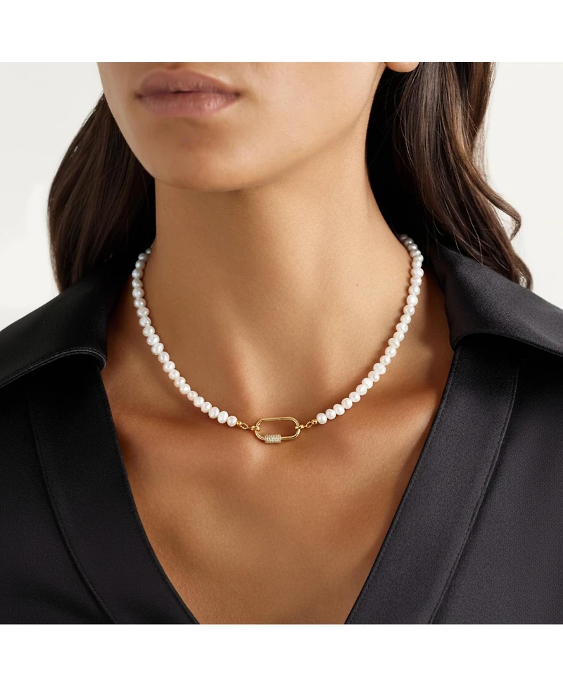 18K Gold Freshwater Pearl Necklace with Lock - Taylor Necklace - Small
