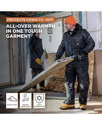 RefrigiWear Men's Iron-Tuff Insulated Coveralls with Hood - Heavy-Duty Cold Weather Gear for Extreme Conditions