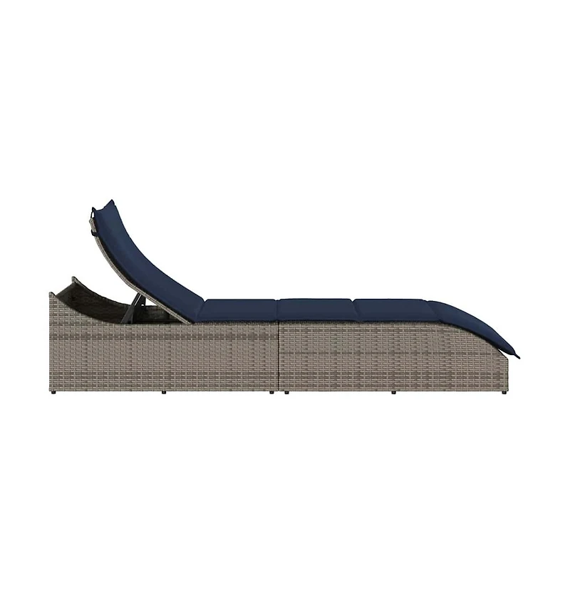 Folding Sun Lounger Grey Pe rattan Standard Foldable