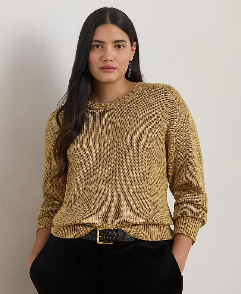 Lauren Ralph Plus Metallic Crew Neck Sweater