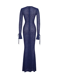 Miss Circle Women's Ilyse Navy V-Neck Plunge Animal Print Mermaid Hem Maxi Dress