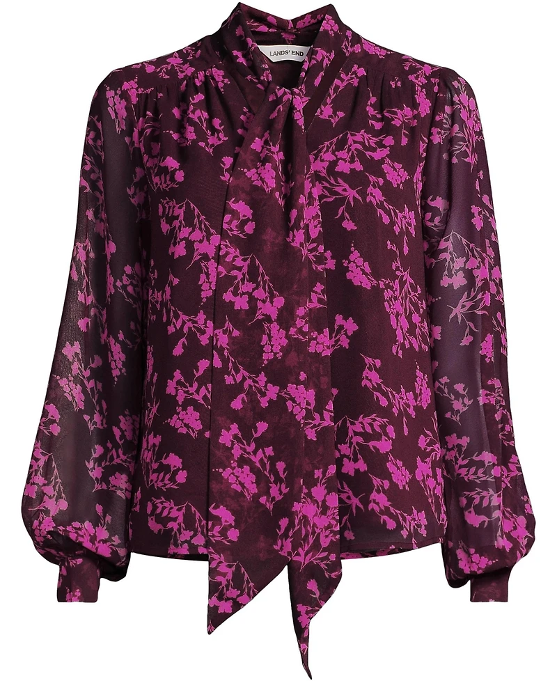 Lands' End Women's Chiffon Removable Tie Neck Blouse