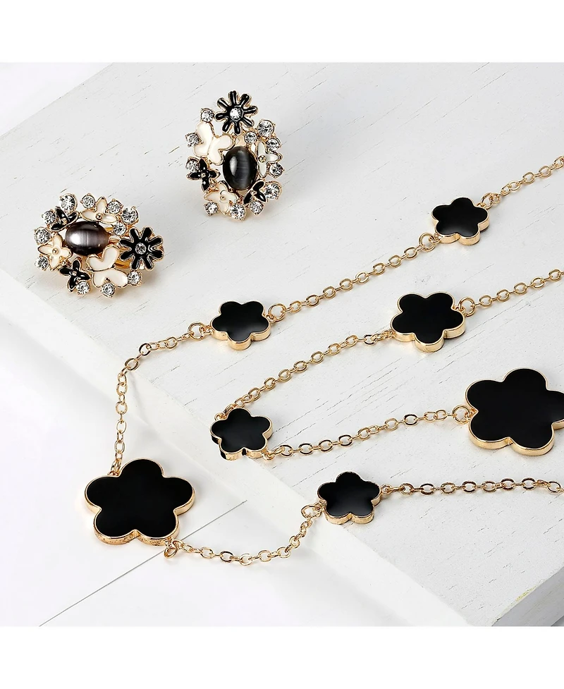 Bling Jewelry Large & Small Enamel Flower Station Chain Wrap Layer Clover Necklace Rose Gold Plated